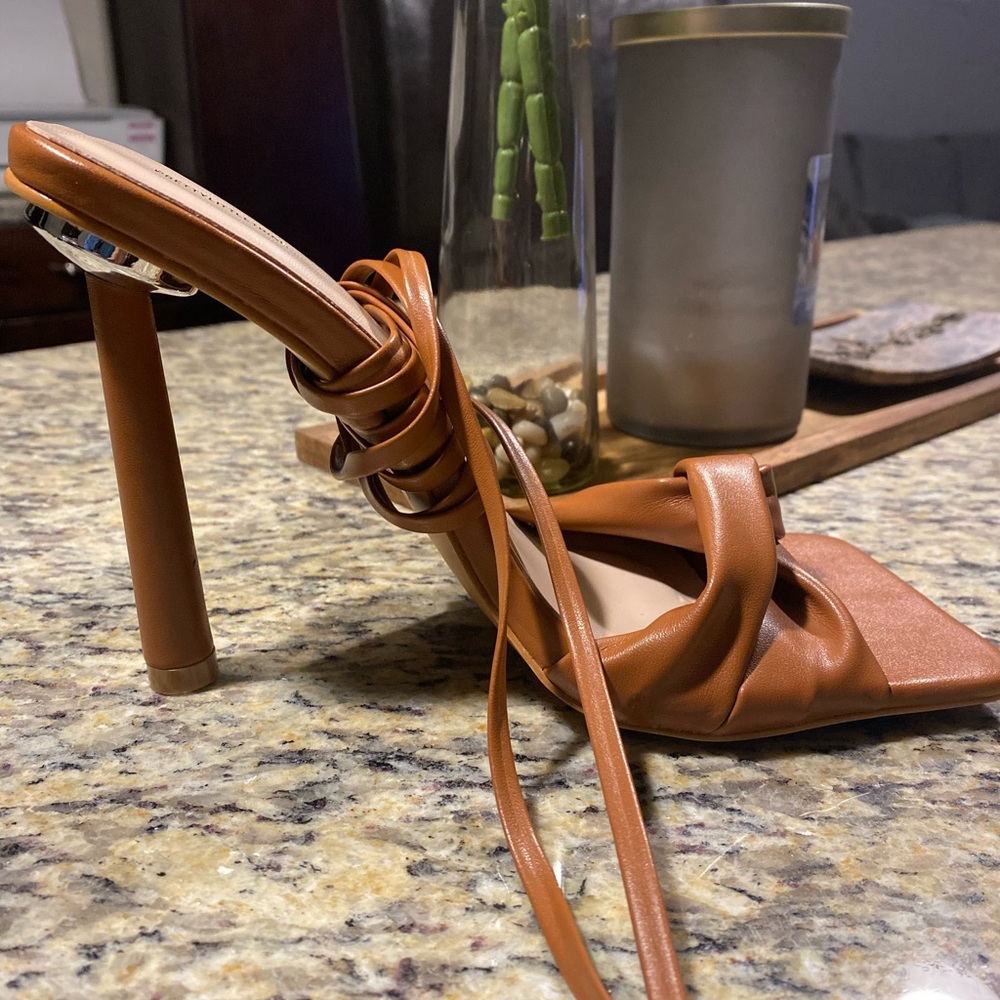 Tan Square Tow Strappy Heels